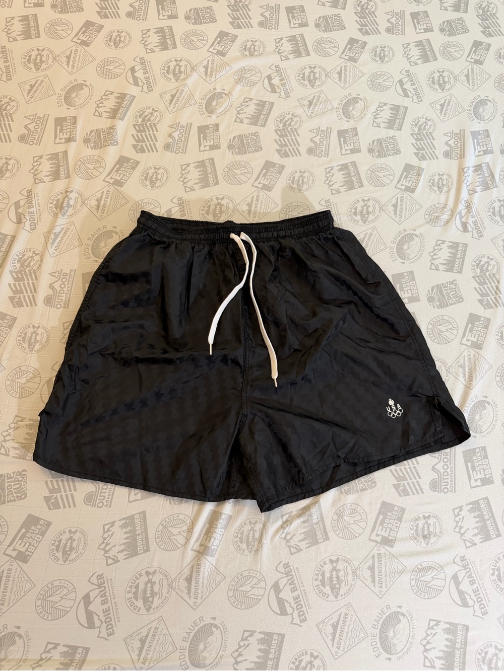 Vintage USA Olympic Shorts Mens XL Black 5" Inseam Running Athletic Gym Nylon
